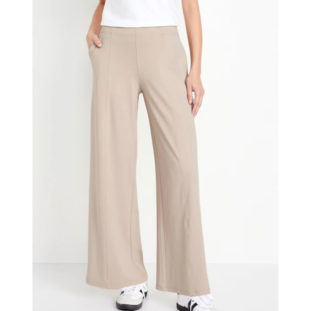 Old Navy PowerSoft High Waisted Pants Trousers Womens XL Tan Wide Leg Activewear